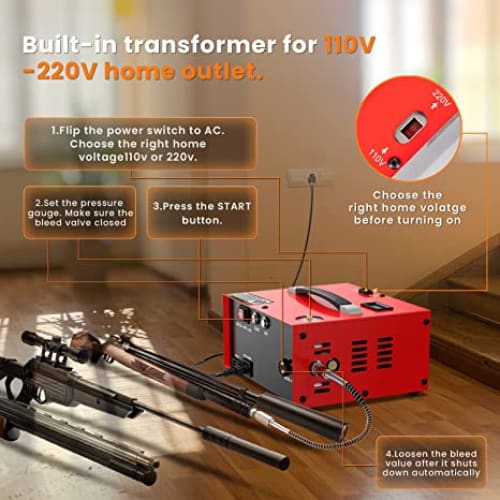 12V/220V Mini Compressor ***Red Box*** 250Bar Fill Pressure, Automatic Cut-Off Gauge - Image 3