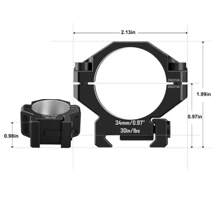 Discovery 7075 Aluminum Scope Rings – 34mm Tube | Fits 0.99'' Scope Mount for Picatinny Rail - Image 2