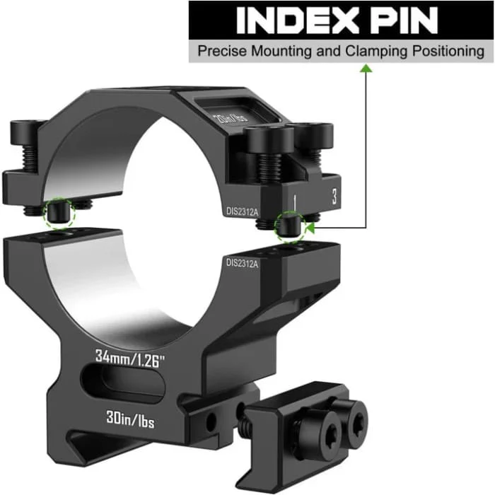 Discovery 7075 Aluminum Scope Rings – 34mm Tube | Fits 0.99'' Scope Mount for Picatinny Rail - Image 4