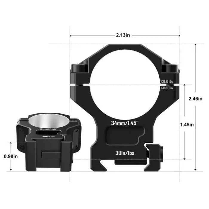 Discovery heavy-duty scope mount set for 30mm scope tube, 1.45" high (37mm) - Image 5