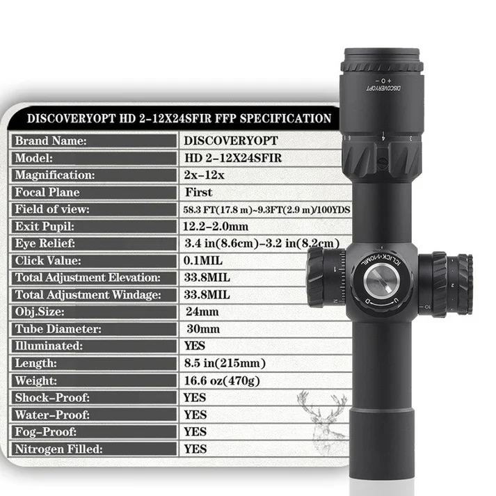 Discovery HD 2-12X24SFIR FFP-MIL rifle scope