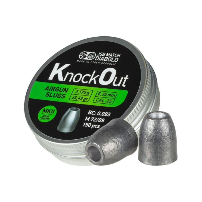 JSB Knock Out airgun slugs MKII .25 33.49 grain