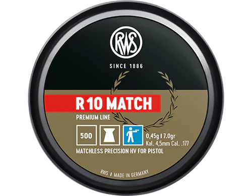 RWS R10 Match HV 4.5mm 7 Grain, 500/Tin - Pistol