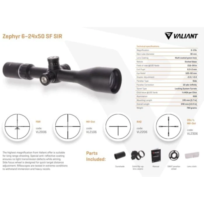 Valiant Zephyr VL2003 5-20X50 SF SIR FBR Scope - Image 3
